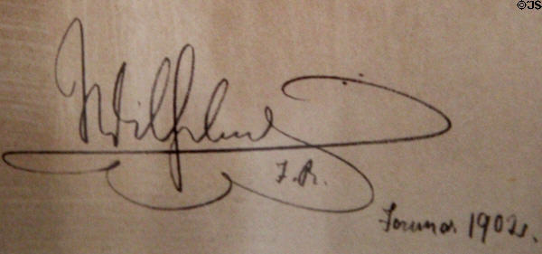 Signature of Kaiser Wilhelm II of Germany on graphic of American naval fleet (1902) at Roosevelt's House Sagamore Hill NHS. Cove Neck, NY.