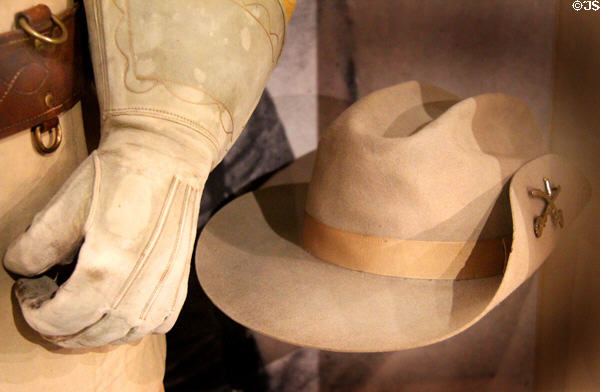 Theodore Roosevelt's Rough Rider gloves & hat (1898) at Old Orchard Museum at Sagamore Hill NHS. Cove Neck, NY.