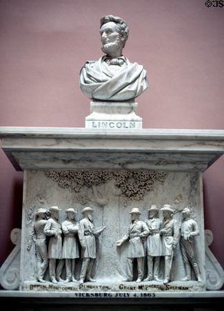 Abraham Lincoln bust (1905) by Thomas D. Jones over Vicksburg relief in rotunda of State Capitol. Columbus, OH.
