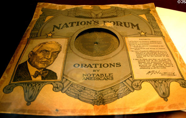 78-rpm record of Harding speeches at Heritage Hall museum. Marion, OH.