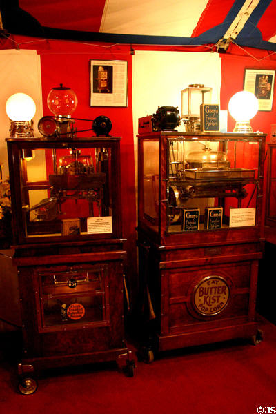 Holcomb & Hoke corn popper & peanut roasters (1930 left & 1927 right) in popcorn museum. Marion, OH.