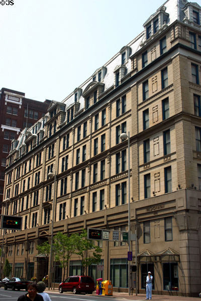 Cincinnatian (formerly Palace) Hotel (1882) (6th & Vine Sts.), one of many Thomas J. Emery & sons hotels. Cincinnati, OH. Style: Second empire. Architect: Samuel Hannaford. On National Register.