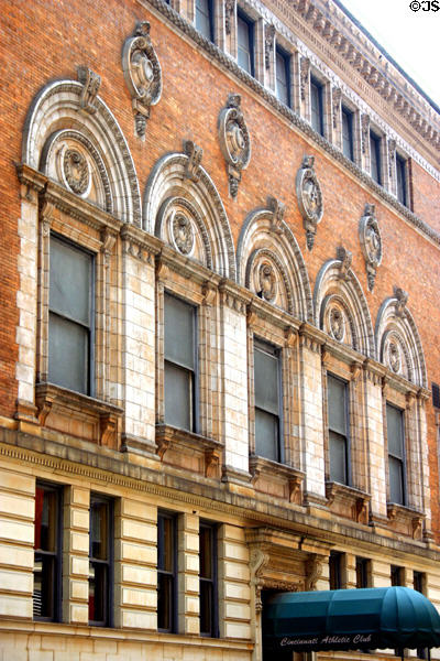 Cincinnati Gymnasium & Athletic Club (1902) (111 Shillito Pl.). Cincinnati, OH. Style: Renaissance Revival. Architect: George S. Werner & John S. Adkins. On National Register.