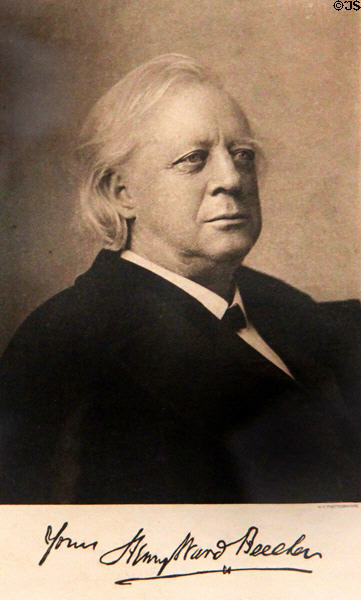 Signed photo of Henry Ward Beecher, abolitionist preacher son of Lyman, at Stowe House. Cincinnati, OH.