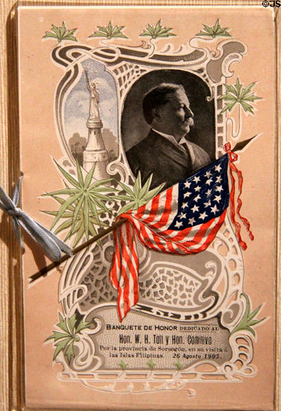 Banquet program honoring W.H. Taft on visit to the Philippines (Aug. 26, 1905) after Taft had served as Governor General of the Philippines (1901-4) at Taft House NHS. Cincinnati, OH.