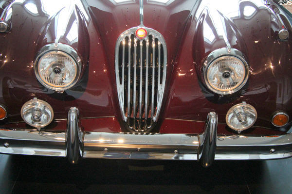 Front grill & headlights of Jaguar XK140 OTS two-seat roadster (1957) at Cincinnati Art Museum. Cincinnati, OH.