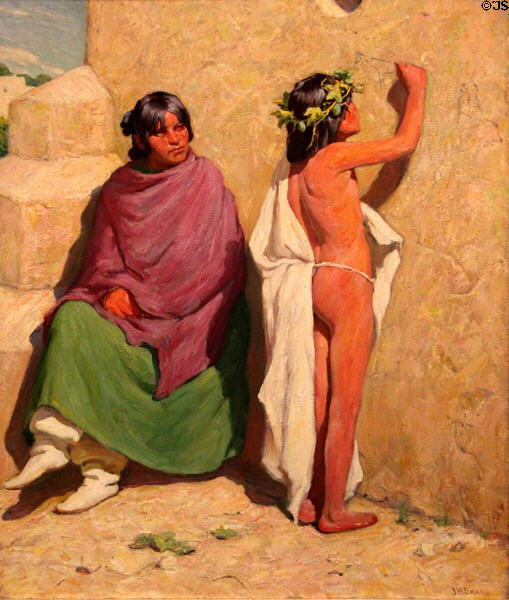 Making Pictographs painting (c1919) by Joseph Henry Sharp at Cincinnati Art Museum. Cincinnati, OH.
