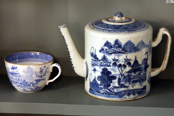 Blue Chinese-style teapot & cup at Wildwood Manor House. Toledo, OH.