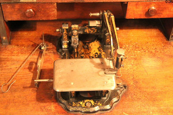 Mechanism details of Lucy Webb Hayes' sewing machine by Wheeler & Wilson, top sewing machine manufacturer in 1850s & 60s. Fremont, OH.
