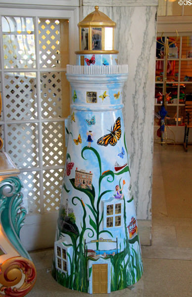 Painted street art lighthouse at Merry-Go-Round Museum. Sandusky, OH.