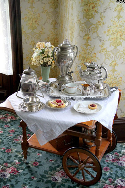 Tea cart in John Wright Mansion at Historic Lyme Village Museum. Bellevue, OH.