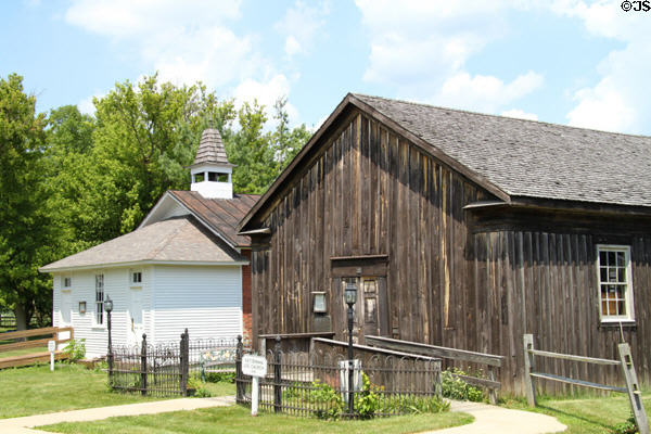 Merry school (1864) & Detterman Log Church (1846) at Historic Lyme Village Museum. Bellevue, OH.