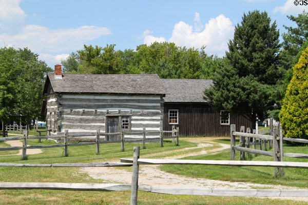 Annie Brown Log Home (1851) & board & batten farm building at Historic Lyme Village Museum. Bellevue, OH.