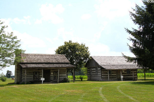 Schriner log cabin & log Rose Tavern (1835) at Historic Lyme Village Museum. Bellevue, OH.