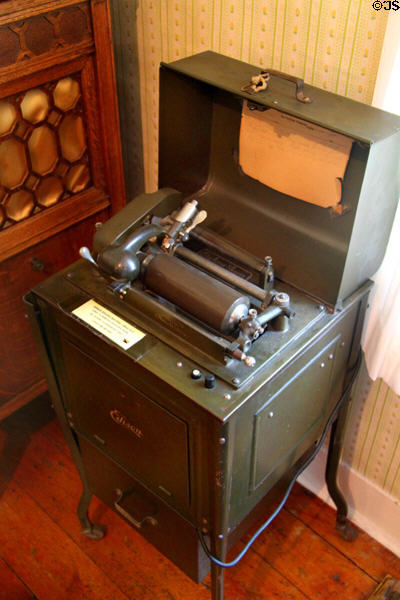 Edison shaving machine (c1915) used to remove grooves to reuse dictation cylinders at Edison Birthplace Museum. Milan, OH.