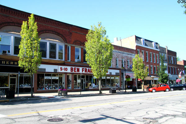 Heritage commercial buildings along W. College St. opposite Oberlin College Tappan Square. Oberlin, OH.