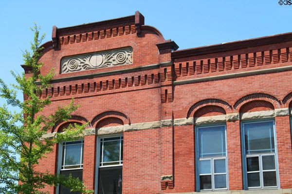 Brickwork detail on heritage commercial building (W. College St. at S. Main St.). Oberlin, OH.