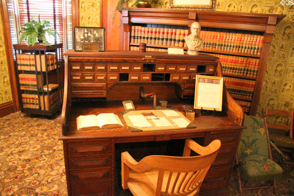 President McKinley's desk & bookcases in his study at Ida Saxton McKinley Historic House. Canton, OH.