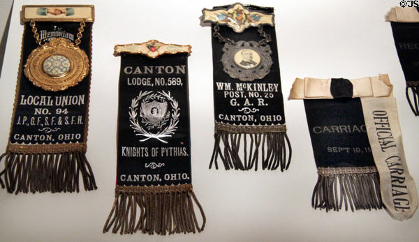 Mourning ribbons from Canton civic groups marking the assassination of President McKinley at William McKinley Presidential Museum & Library. Canton, OH.