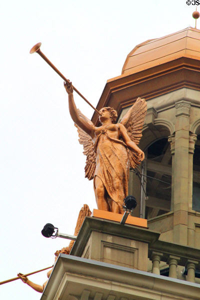 Trumpet blowing herald on tower of Stark County Courthouse. Canton, OH.