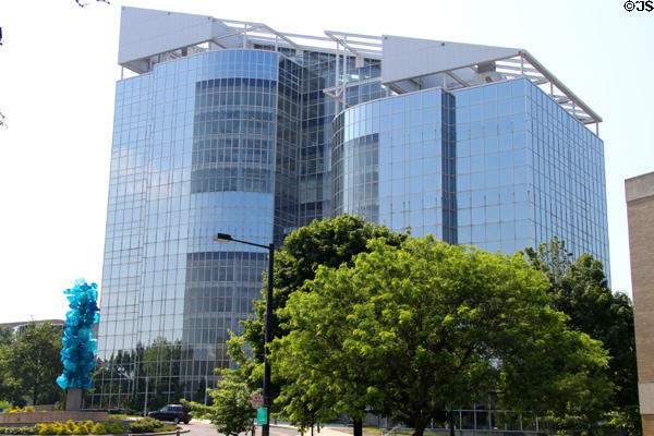Goodyear Polymer Center at University of Akron with polyurethane sculpture created by Dale Chilhuly. Akron, OH.