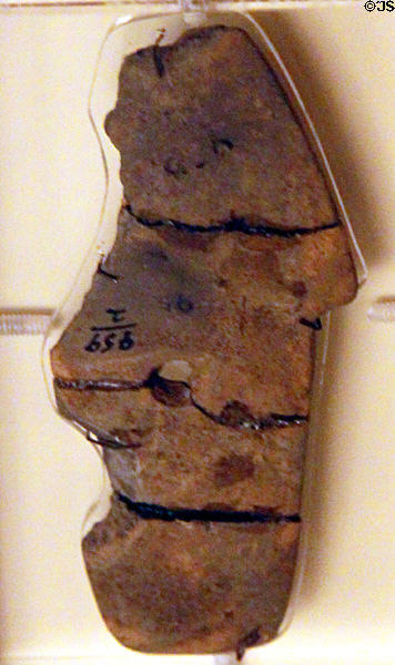 Prehistoric Indian polished slate pendant at Newark Circle Mound. Newark, OH.