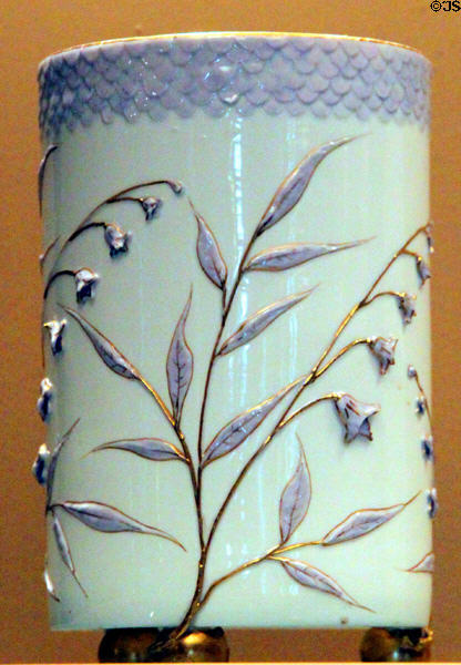Whiteware vase with flowers at Museum of Ceramics. East Liverpool, OH.