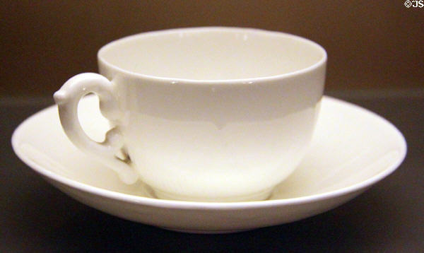 Lotus Ware cup & saucer with molded sunburst pattern (1890-97) by Knowles, Taylor & Knowles, Co. of East Liverpool at Museum of Ceramics. East Liverpool, OH.