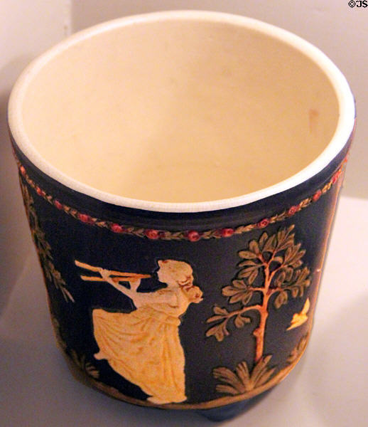 Blue Ware planter (before 1920) by S.A. Weller Pottery Co. at Mathews House Museum. Zanesville, OH.