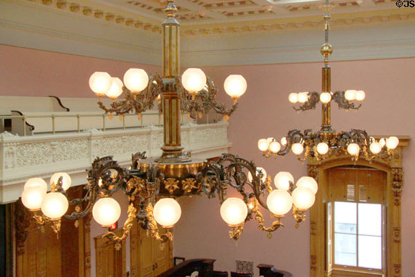 Chandeliers in House chamber at Ohio State Capitol. Columbus, OH.