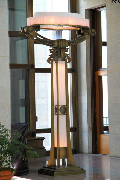Modern light standard in Atrium of Ohio State Capitol. Columbus, OH.