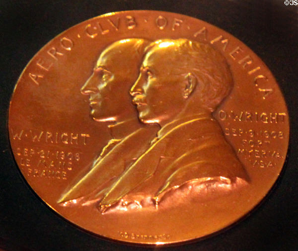 Aero Club medal presented to Wright Brothers by President William Howard Taft in 1909 at National Museum of USAF. Dayton, OH.