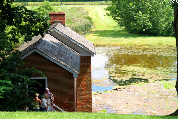 Cold storage building on pond at Johnston Farm. Piqua, OH.