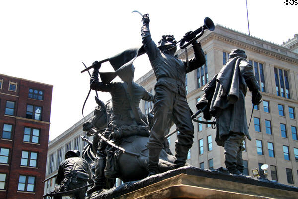 Bugler on cavalry statuary group before Cleveland's Soldiers' & Sailors' Monument. Cleveland, OH.