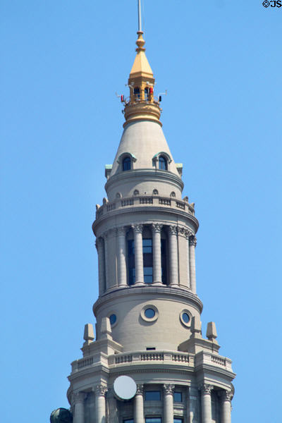 Spire & classical columns of Terminal Tower (aka Tower City Center). Cleveland, OH.