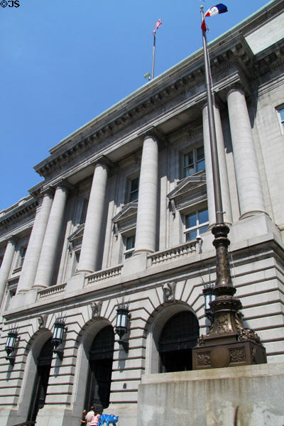 Facade & bronze flagpole of Cleveland City Hall. Cleveland, OH.