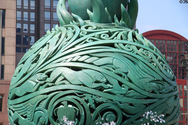 Sphere of life detail on War Memorial Fountain. Cleveland, OH.