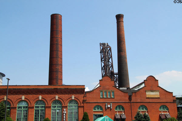 Powerhouse (former urban rail power station now retail shops) at the Cleveland Flats. Cleveland, OH. On National Register.