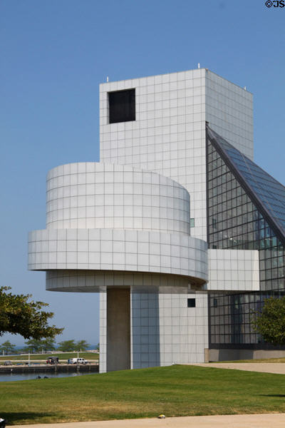 Spiral tower of Rock & Roll Hall of Fame. Cleveland, OH.