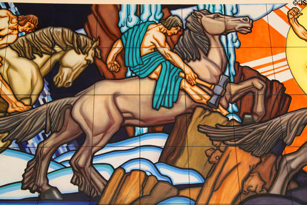 Detail of Man's Conquest of the Elemental Forces of Nature mural (1939) by J. Scott Williams & Daniel Boza at Cleveland History Center. Cleveland, OH.