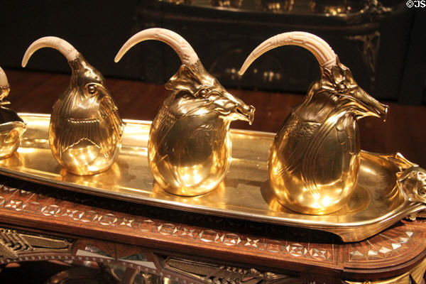 Silver coffee & tea pots in shape of fanciful animals (c1907) by Carlo Bugatti from France at Cleveland Museum of Art. Cleveland, OH.