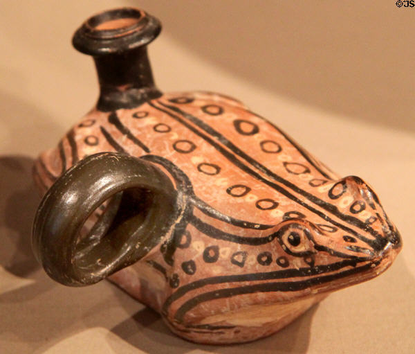 Ceramic black-figure lekythos (330-300 BCE) from Campania attrib. to the Asteas/Pylon at Cleveland Museum of Art. Cleveland, OH.