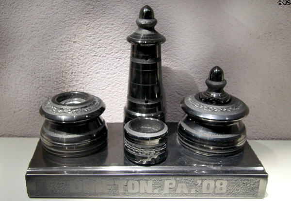 Ink well set carved from anthracite coal (aka jet) at Cleveland Museum of Natural History. Cleveland, OH.