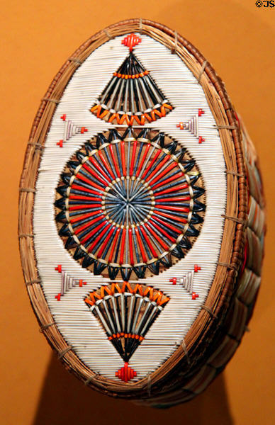 Micmac birchbark box with porcupine quill design (c1895) from Nova Scotia at Cleveland Museum of Natural History. Cleveland, OH.