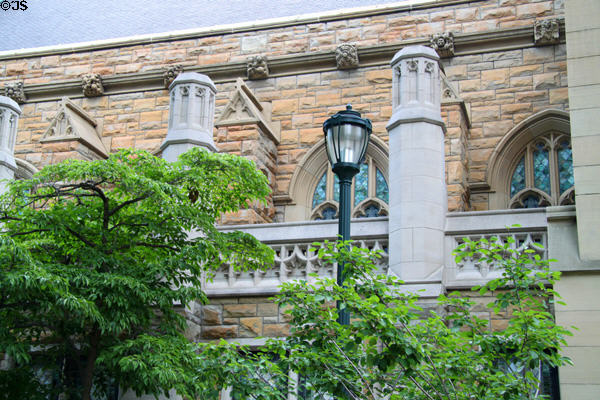 Stonework facade of Florence Harkness Chapel at Case Western Reserve University. Cleveland, OH.