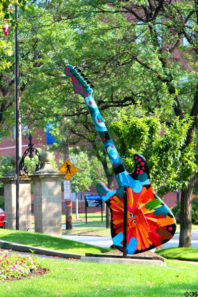 Guitar statue outside Glidden House at Case Western Reserve University. Cleveland, OH.