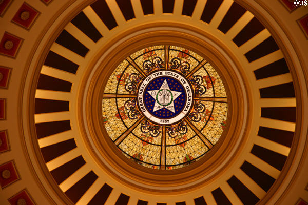 Oklahoma state seal on ceiling of dome of State Capitol. Oklahoma City, OK.