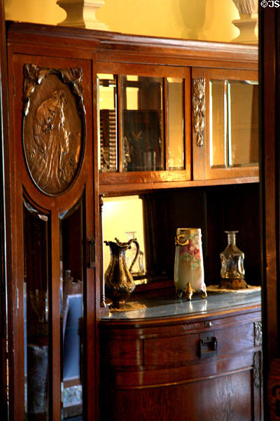 Carved sideboard in back parlor of Flavel House. Astoria, OR.