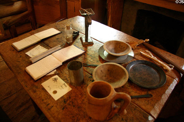 Officers table & utensils in Fort Clatsop. Astoria, OR.