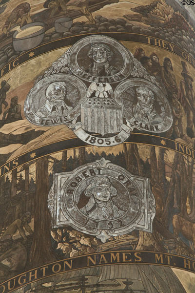 Frieze of Astoria Column from Robert Gray (1792) to Lewis & Clark era (1805-6). Astoria, OR.